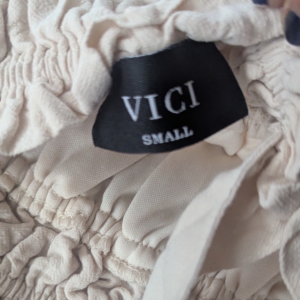 VICI Cream Lace Floral Tulle Mini Dress Babydoll Tie Straps Smocked Sz SMALL - Picture 5 of 7